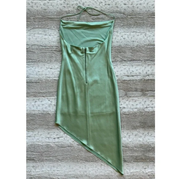 Alice + Olivia Harmony Drapey Asymmetrical Midi Cowl Slip Dress in Light Sage - Picture 6 of 15